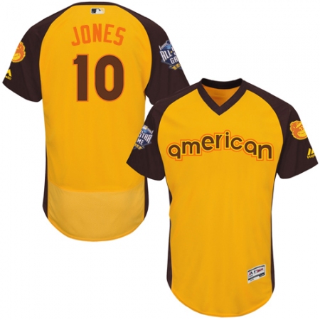 Men's Majestic Baltimore Orioles #10 Adam Jones Yellow 2016 All-Star American League BP Authentic Collection Flex Base MLB Jersey