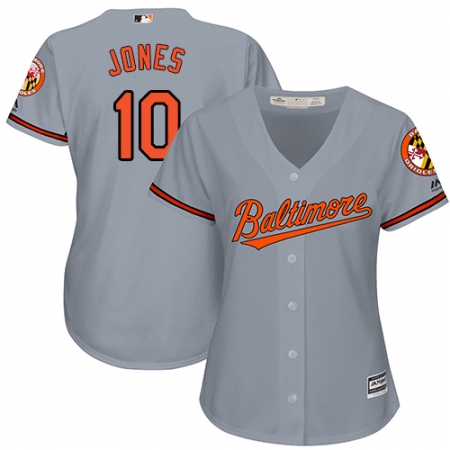 Women's Majestic Baltimore Orioles #10 Adam Jones Authentic Grey Road Cool Base MLB Jersey