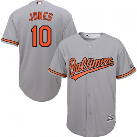 Youth Majestic Baltimore Orioles #10 Adam Jones Replica Grey Road Cool Base MLB Jersey