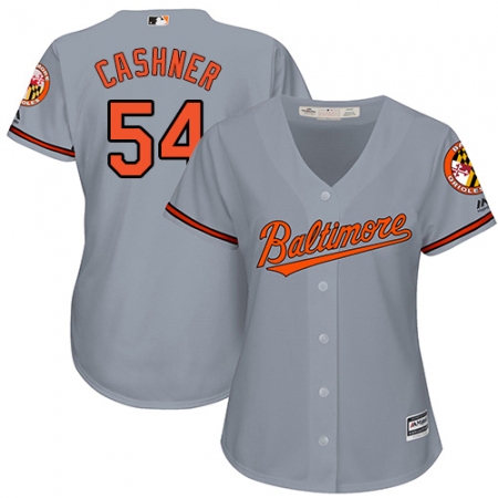 Women's Majestic Baltimore Orioles #54 Andrew Cashner Replica Grey Road Cool Base MLB Jersey