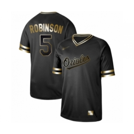 Men's Baltimore Orioles #5 Brooks Robinson Authentic Black Gold Fashion Baseball Jersey
