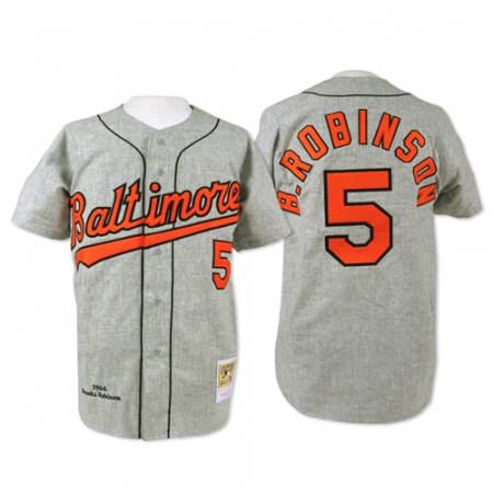 Men's Mitchell and Ness Baltimore Orioles #5 Brooks Robinson Replica Grey Throwback MLB Jersey