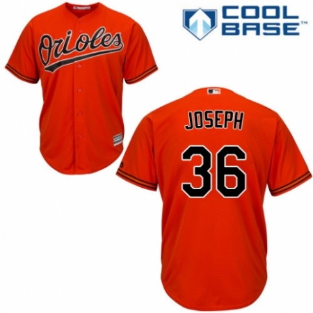 Youth Majestic Baltimore Orioles #36 Caleb Joseph Authentic Orange Alternate Cool Base MLB Jersey