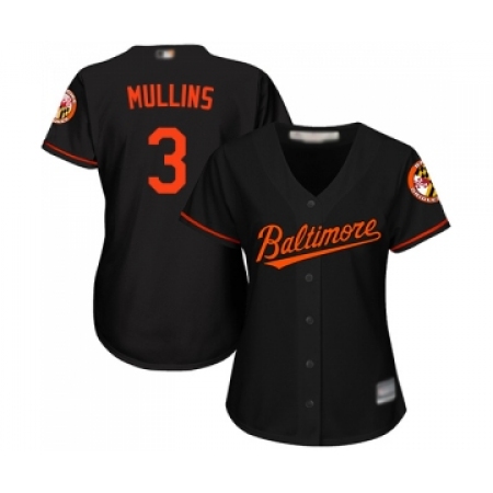 Women's Baltimore Orioles #3 Cedric Mullins Replica Black Alternate Cool Base Baseball Jersey