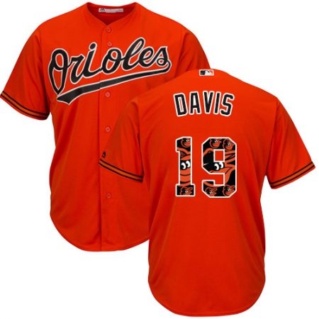 Men's Majestic Baltimore Orioles #19 Chris Davis Authentic Orange Team Logo Fashion Cool Base MLB Jersey