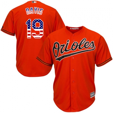 Men's Majestic Baltimore Orioles #19 Chris Davis Authentic Orange USA Flag Fashion MLB Jersey