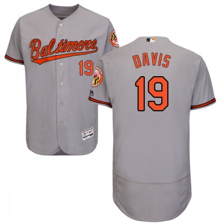 Men's Majestic Baltimore Orioles #19 Chris Davis Grey Road Flex Base Authentic Collection MLB Jersey