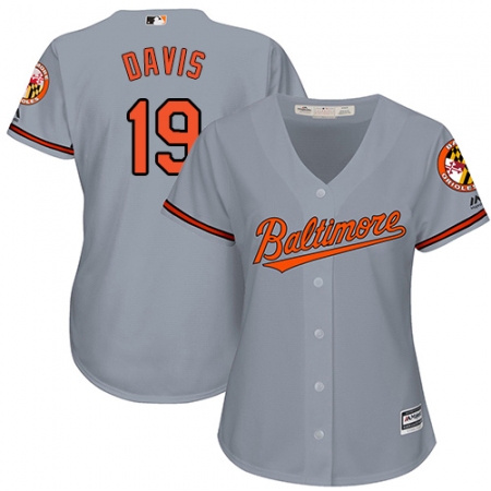 Women's Majestic Baltimore Orioles #19 Chris Davis Authentic Grey Road Cool Base MLB Jersey