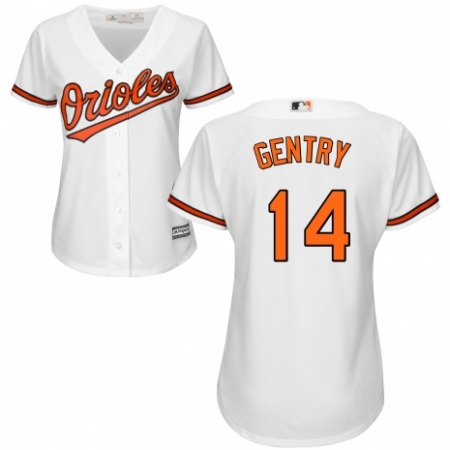 Women's Majestic Baltimore Orioles #14 Craig Gentry Authentic White Home Cool Base MLB Jersey
