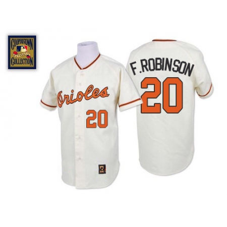 Men's Mitchell and Ness Baltimore Orioles #20 Frank Robinson Replica White Throwback MLB Jersey
