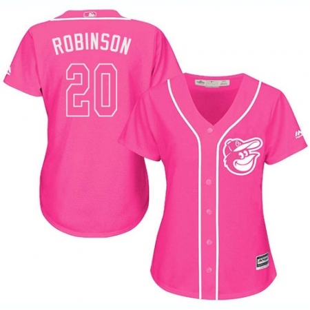 Women's Majestic Baltimore Orioles #20 Frank Robinson Authentic Pink Fashion Cool Base MLB Jersey
