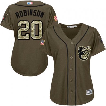Women's Majestic Baltimore Orioles #20 Frank Robinson Replica Green Salute to Service MLB Jersey