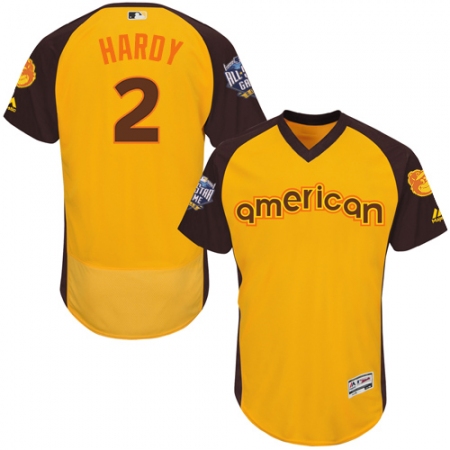 Men's Majestic Baltimore Orioles #2 J.J. Hardy Yellow 2016 All-Star American League BP Authentic Collection Flex Base MLB Jersey
