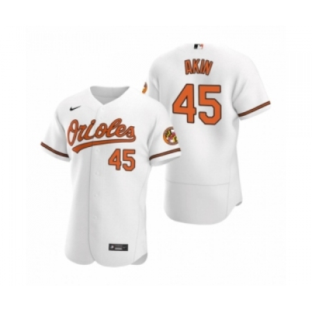 Men's Baltimore Orioles #45 Keegan Akin Nike White Authentic Home Jersey