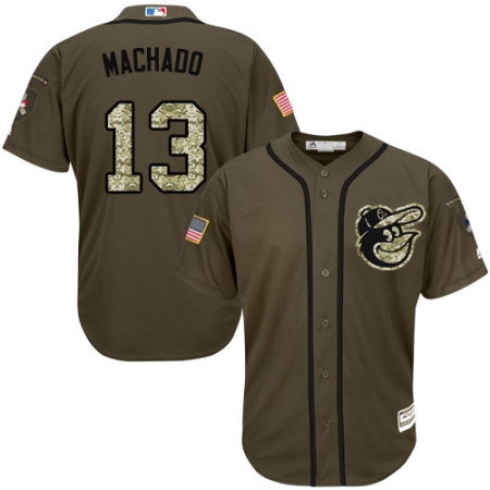 Men's Majestic Baltimore Orioles #13 Manny Machado Replica Green Salute to Service MLB Jersey
