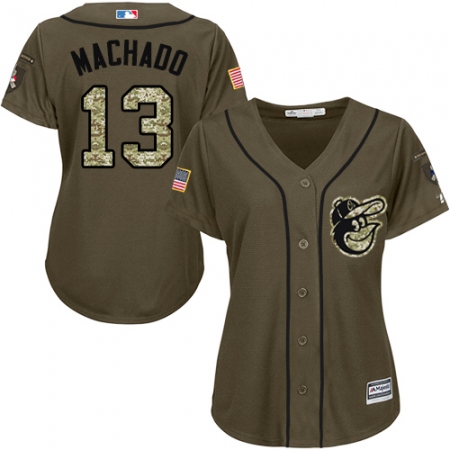 Women's Majestic Baltimore Orioles #13 Manny Machado Authentic Green Salute to Service MLB Jersey
