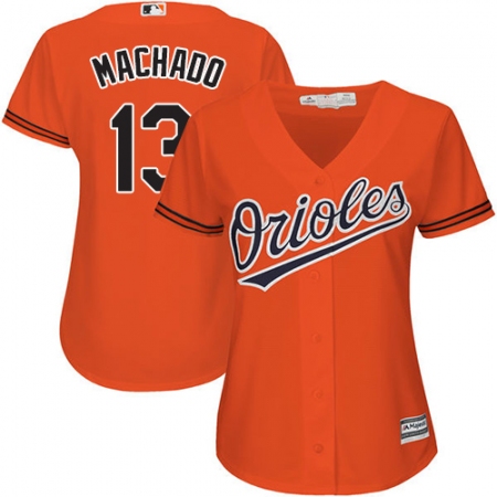 Women's Majestic Baltimore Orioles #13 Manny Machado Authentic Orange Alternate Cool Base MLB Jersey