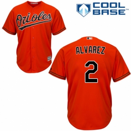 Youth Majestic Baltimore Orioles #2 Pedro Alvarez Authentic Orange Alternate Cool Base MLB Jersey